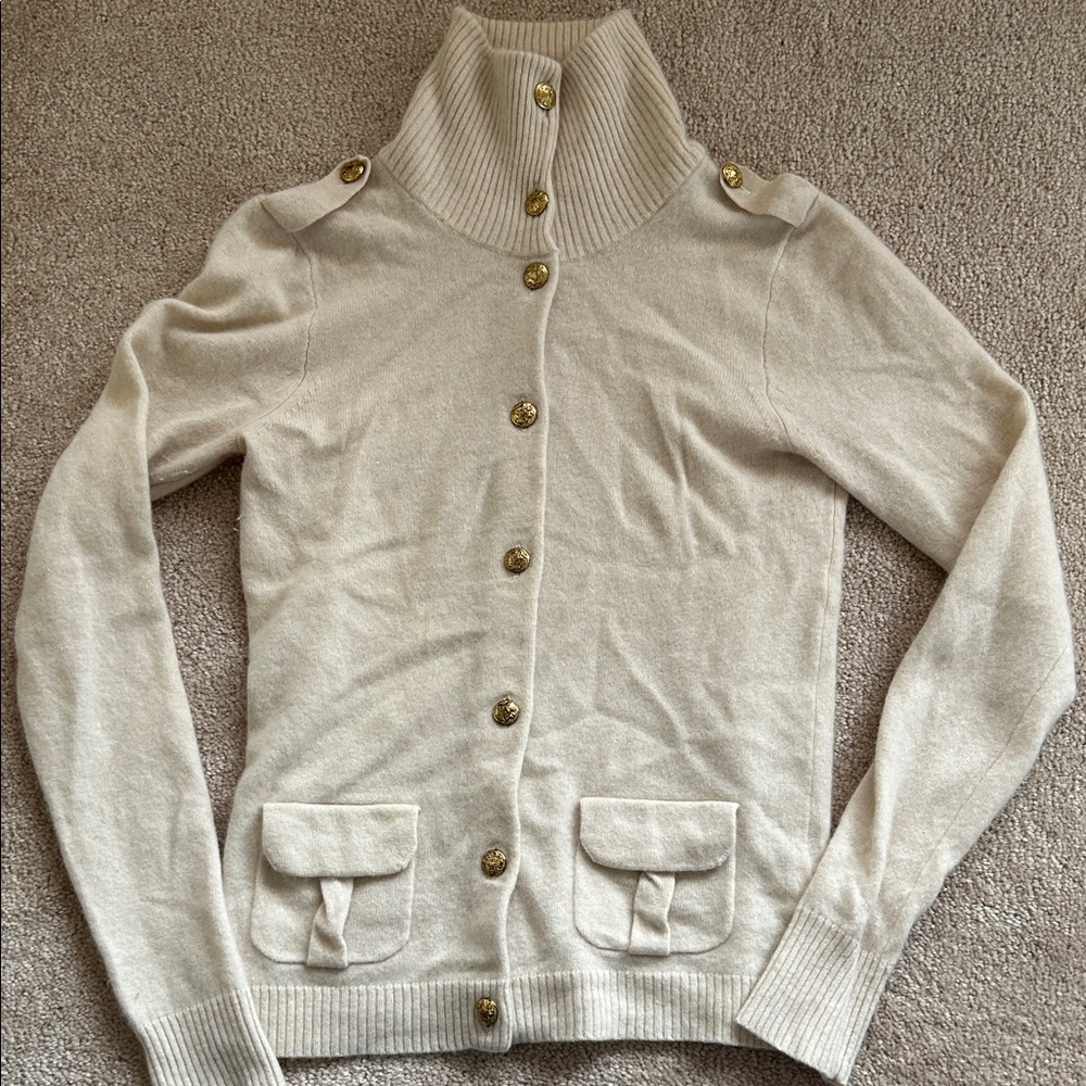 J. Crew Cream Turtleneck Sweater with Gold Buttons Cashmere Blend